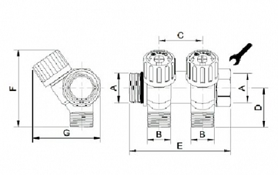 1135957 USYSTEMS коллектор SH 1" с вентилями НР/ВР 3x3/4"НР Евроконус, ц/ц 50мм '3И